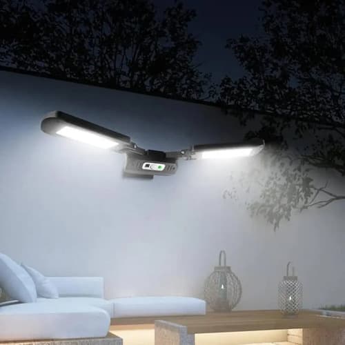 Foco Solar Luz Led Doble 200cob 90 Grados Sensor Y Control Negro Blanco Neutro