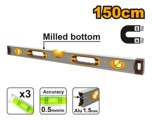 Nivel De Aluminio Magnético 150cm Industrial Ingco Hsl38150m
