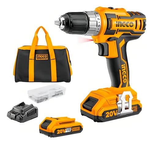 Taladro Inalámbrico Ingco 20v Con 2 Baterías Y Cargador Amarillo