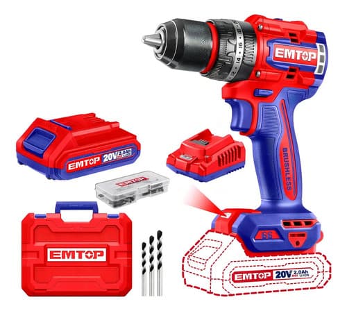 Taladro Atornillador Inalámbrico Emtop Sin Carbones 2000rpm Rojo
