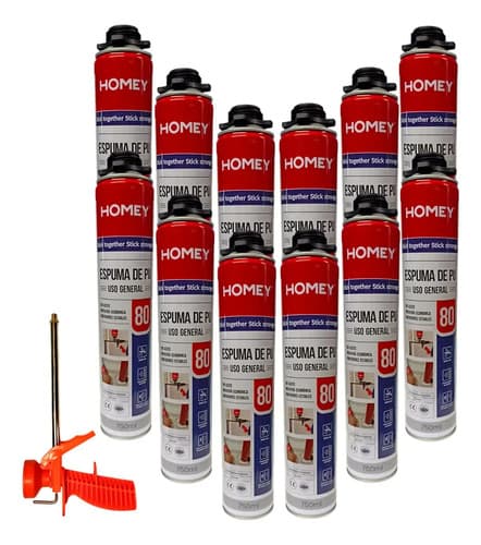 Espuma De Poliuretano 750ml Homey X 12 + Pistola De Metal