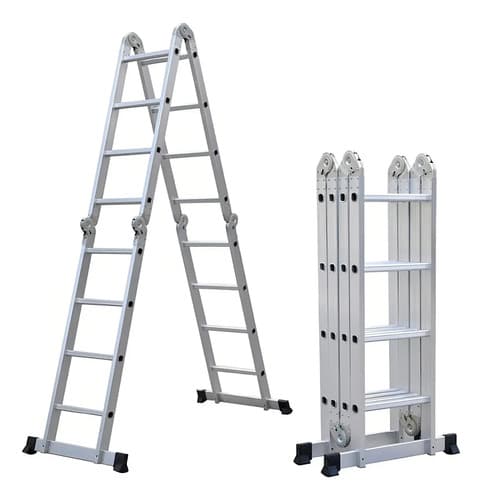 Escalera De Aluminio Trepor Am0116d Multifuncional 16 Escalones 4.45m Andamio Plegable Plateado