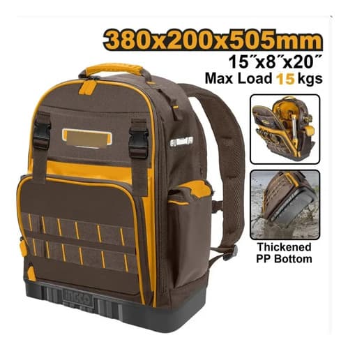 Mochila De Herramientas 380x200x505mm Ingco Hbp0328 Marrón Oscuro
