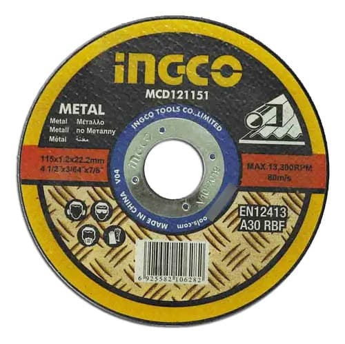 Ff Set Lata 10 Disco De Corte 4½ Ingco 1.2mm Metal Mcd121155 Amarillo