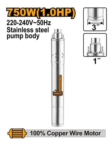 Bomba Sumergible Tipo Gusano 750w Ingco Swp7501  Plateado