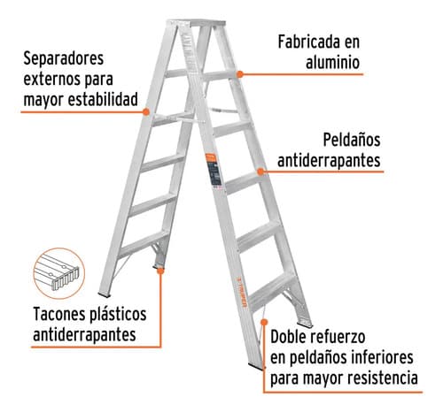 Escalera Doble De Tijera Truper® Tipo Ii, Aluminio, 10496 Color Aluminio