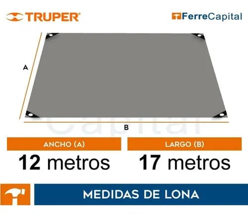 Lona Reforzada, 12 X 17 M, Gris, Truper 15368