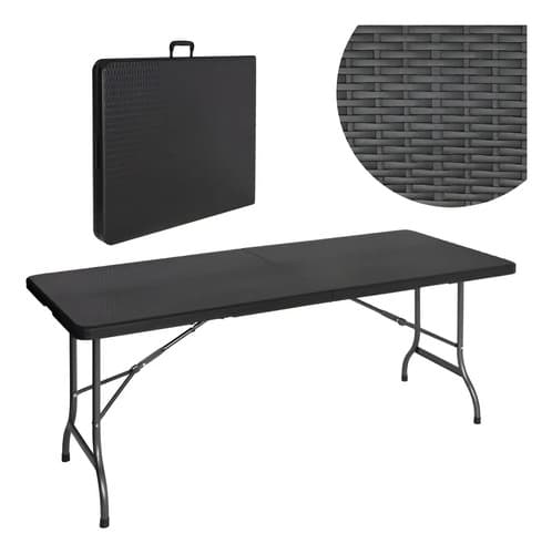 Mesa Plegable Tipo Valija 180 Cm Ratan Rattan Color Marrón