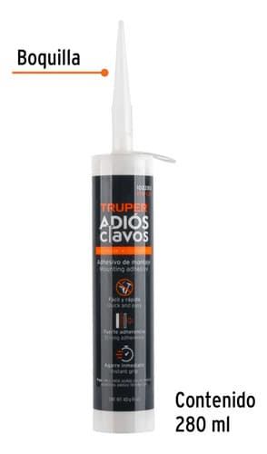 Adhesivos De Montaje Adios Clavos, 420g, 12 Piezas, Truper Color Blanco