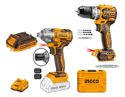Llave De Impacto + Talad Percut 13mm+2bat +adapt +carg Ingco Naranja Claro