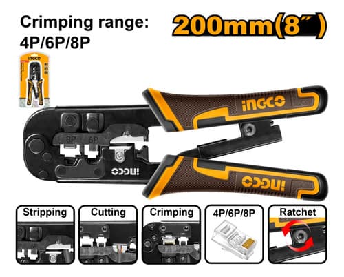 Pinza Crimpeadora 3 Funciones 4p 6p 8p 8  Ingco Hmpcn2468r