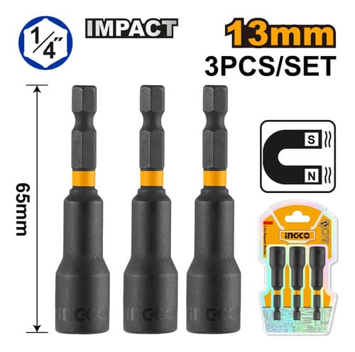 Set X 3 Adaptador Impacto Imantado 13mm 1/4 65mm Ingco
