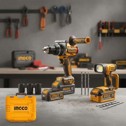 Kit Combo A Bateria Ingco 20v Taladro 166nm + Llave 1050nm +