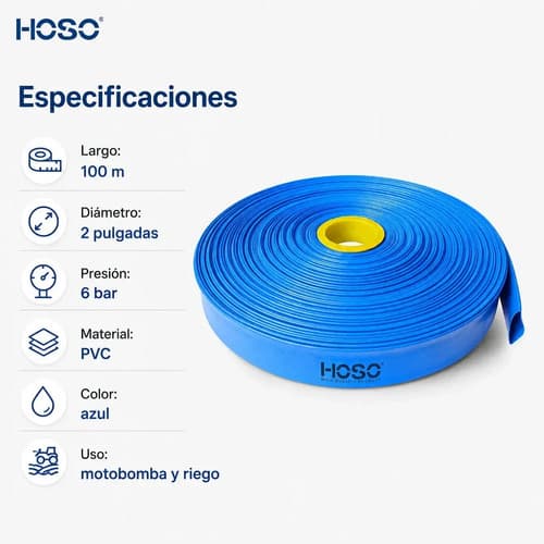 Manguera Pvc Plana 2 Pulgadas 6 Bar 100metros Motobomba Azul Azul