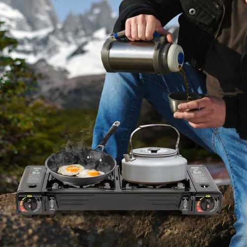 Anafe Camping Doble Cocina Portatil 2 Hornallas Gas Propano Butano O Garrafa Imback