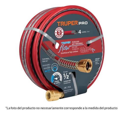 Manguera 20mts Truper 4 Capas 1/2 C/con.bronce Super Reforz.