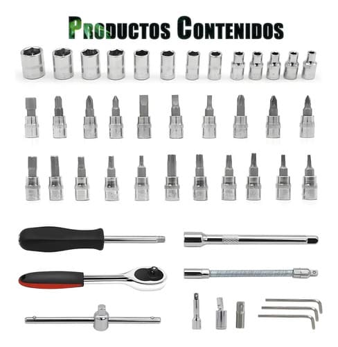 Set Dados Maradodiez 46 Piezas Acero Cromo Vanadio Con Llave Carraca Rojo