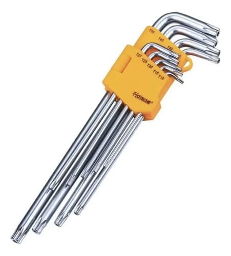 Juego De 9 Llaves Torx  Extra Largas Acabado Satinado Plateado