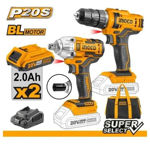 Kit Llave Impacto Y Atornillador 20 V Bateria Ckli2017 Ingco