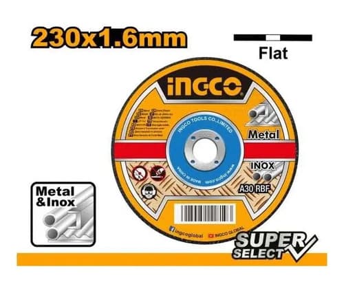 Disco Abrasivo Corte Metal 9 PuLG X 1.6mm Ingco Mcd162301 Naranja
