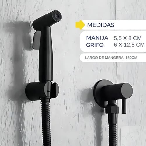 Ducha Higiénica Bidet Negro Mate Metal Hommy Con Grifería Y Manguera