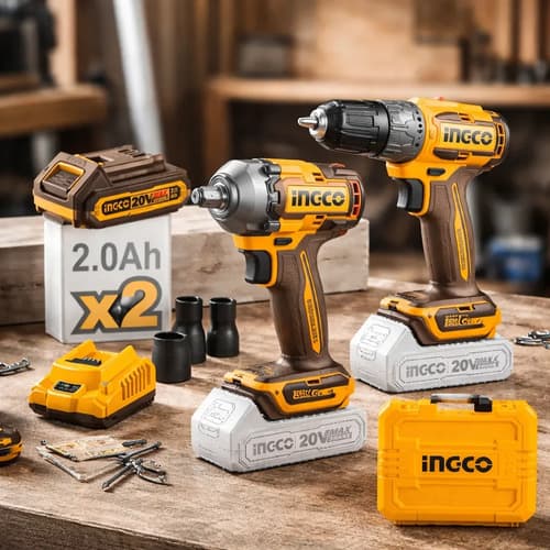 Set Llave Impacto + Atornillador 2bat Carg Y Valija Ingco Amarillo