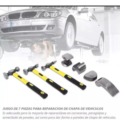 Kit De Martillos Y Aguantadores Chapista, 7 Piezas En Maleti