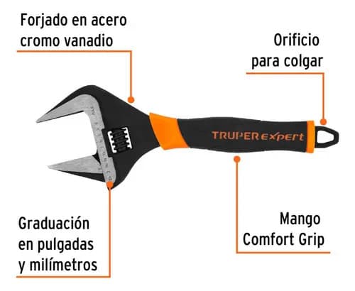 Llave Ajustable Boca Ancha 12'' Truper 101036