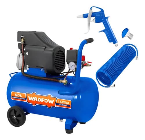Compresor 50 Litros 2.5hp Wadfow Wap3a50 + Pistola Sopletear Azul 50hz Monofásica