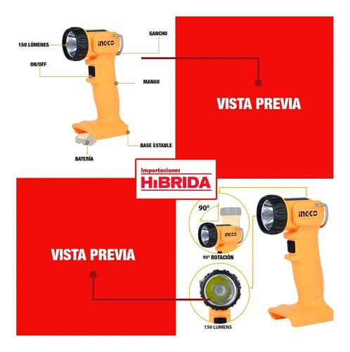 Set Taladro Atornillador + Amoladora + Linterna Ingco Puntas Color Amarillo Frecuencia 50hz 60hz