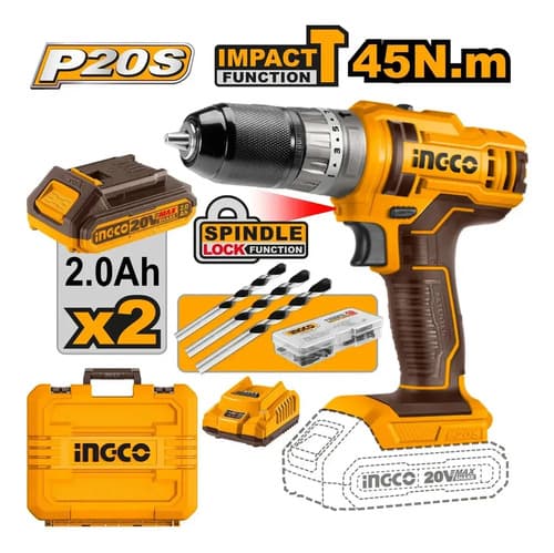 Atornillador 20v Percutor Mandril Metal Valija Ingco Cidli20 Naranja 50/60hz