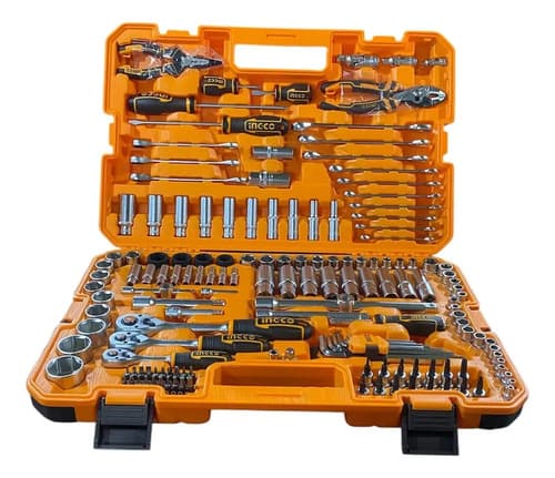 Set Kit 156 Herramientas Maletin Ingco Cromo Vanadio Racing Naranja Claro