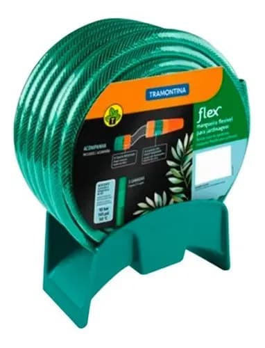 Manguera Jardín Flex 15m Acoples Con Boquilla Y Soporte Verde
