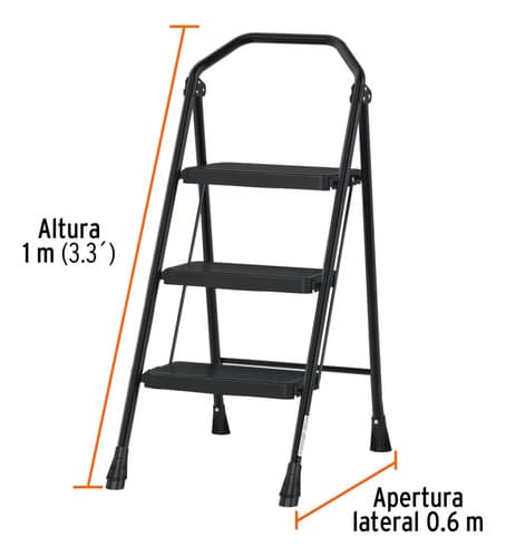 Escalera Tubular Plegable Compacta 3 Peldaños Truper 103143 Color Negro