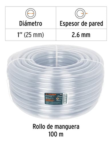 Manguera Industrial De Nivel 1 Rollo Por 100 Metros Truper Transparente
