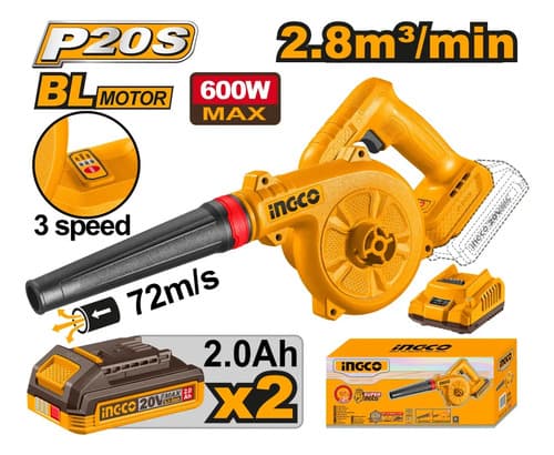 Sopladora Ingco A Batería 20v Kit Completo 2 Bat + Cargador Naranja Claro