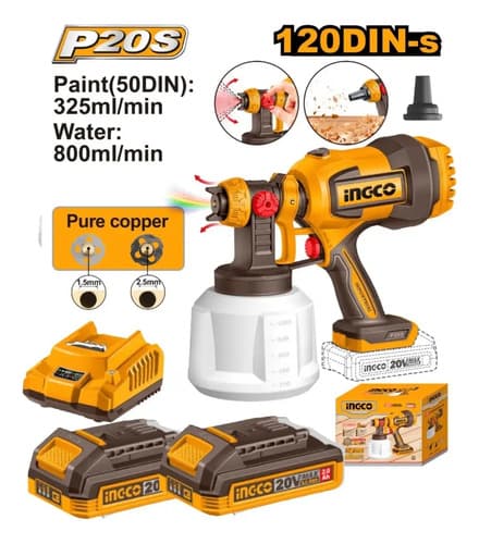 Pistola De Pintura Pintar 2 Baterías Y Carg 20v Ingco Csgli2 Naranja Claro