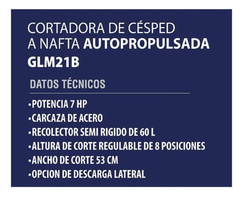 Cortadora De Cesped Autopropulsada 7hp Ancho De Corte 53cm Negro