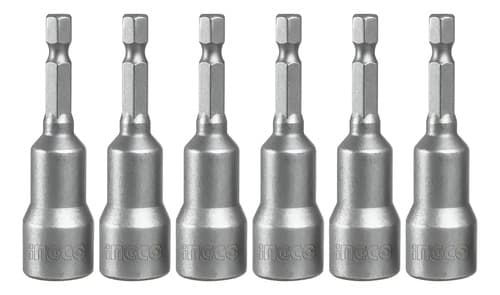 Juego 6 Dados Magnetico Con Encastre 1/4 Para Taladro Ingco Gris