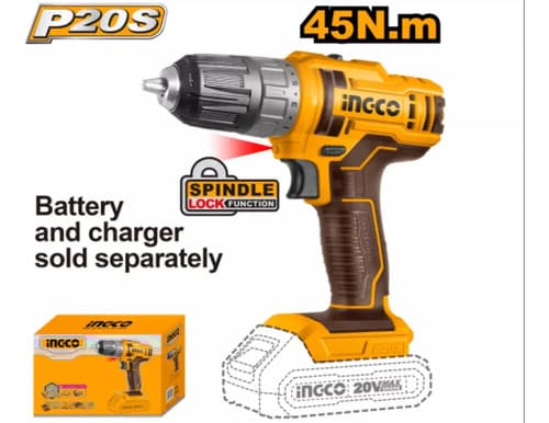 Taladro Inalámbrico 20v 10mm Ingco Sin Bateria Ni Cargador Naranja Claro