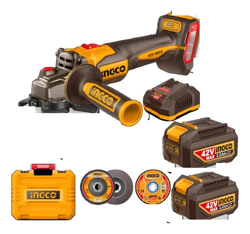 Amoladora Brushless 42v C/ 2 Bat 2.0ah Ingco Cagli410811 Naranja Claro