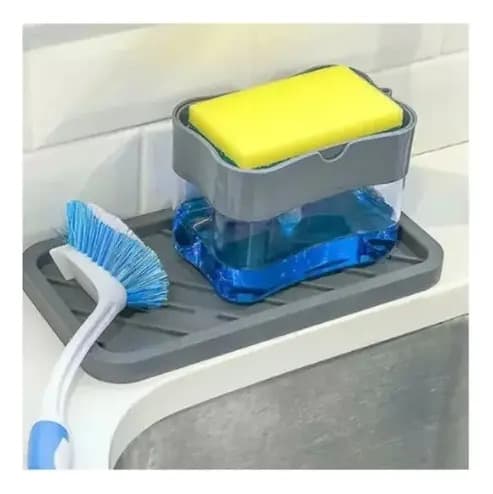 Dispensador Lavaloza Lavaplatos Jabón Con Esponja Jabon Color Gris