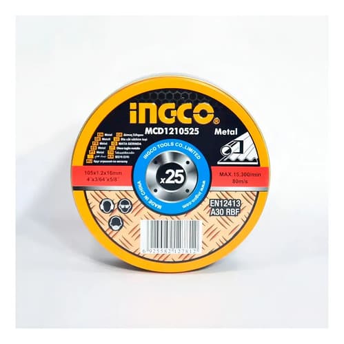 Lata X 25 Discos Corte Metal Esmeril Amoladora 115mm Ingco Color Naranja Claro
