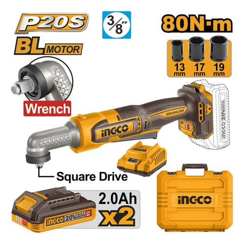 Llave De Impacto Angular 80nm 20v 2 Bat  Valija Ingco Naranja Claro 20v