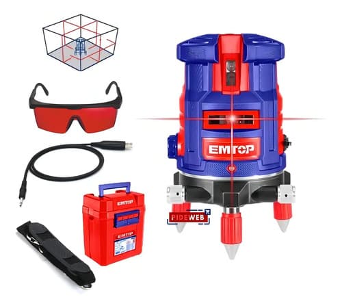 Nivel Láser Autonivelante De 5 Líneas Rojas Emtop Profesional, Con 30 M De Alcance Y Anteojo