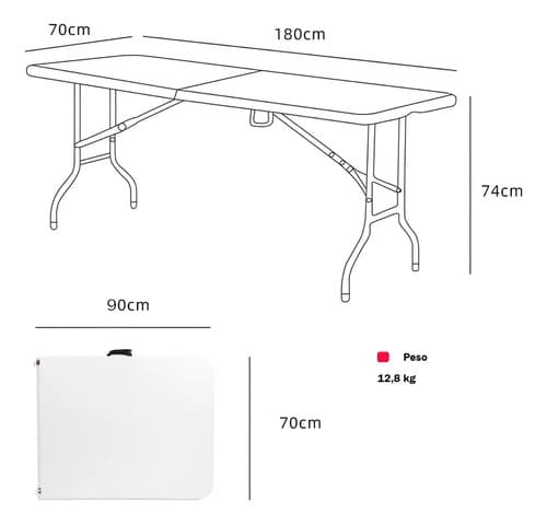 Mesa Plegable Swiss Armor Plástico Acero Blanco 180cm Para Exterior