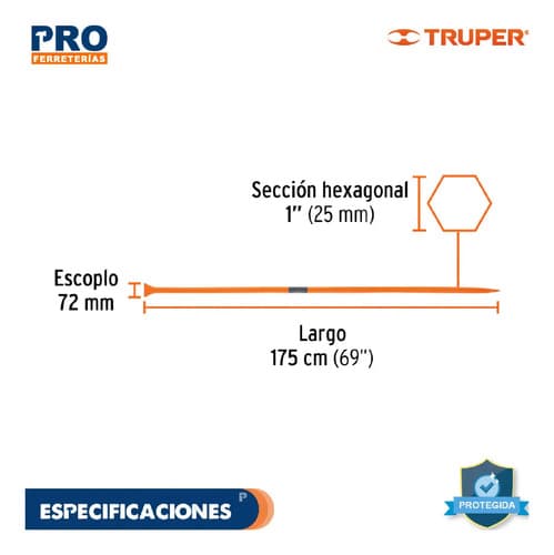 Barreta De Punta De 1 X 175 Cm, Escoplo Ancho Truper 10762