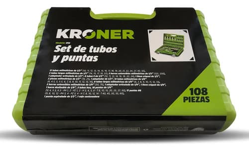 Kit Set Herramientas Tubos/puntas Kroner 108 Pza + Gorro Color Verde Lima
