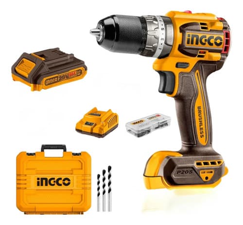 Taladro Percutor Atornillador Ingco 20v, Sin Carbones, 2 Bat Color Naranja Claro Frecuencia 20hz Amarillo 50 Hz