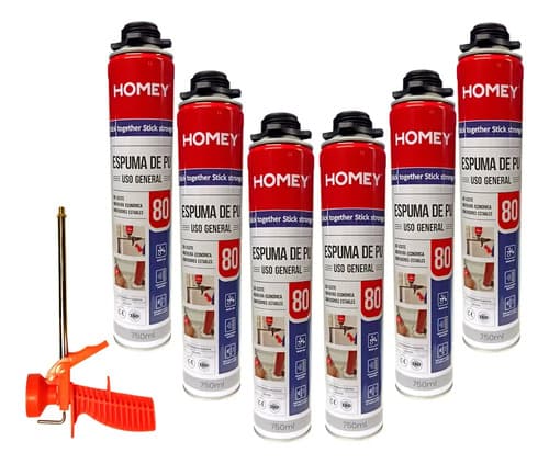 Espuma De Poliuretano 750ml Homey X 6 + Pistola